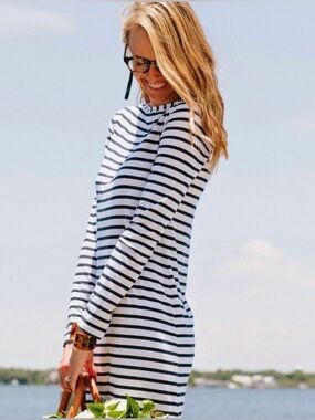 Mott 50 Hvar Boatneck Striped Long Sleeve SPF 50 Dress/Cover-Up Size Medium